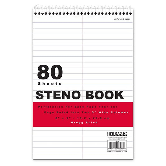 80 Ct. 6" X 9" White Paper Gregg Ruled Steno Book - Cheapnfast