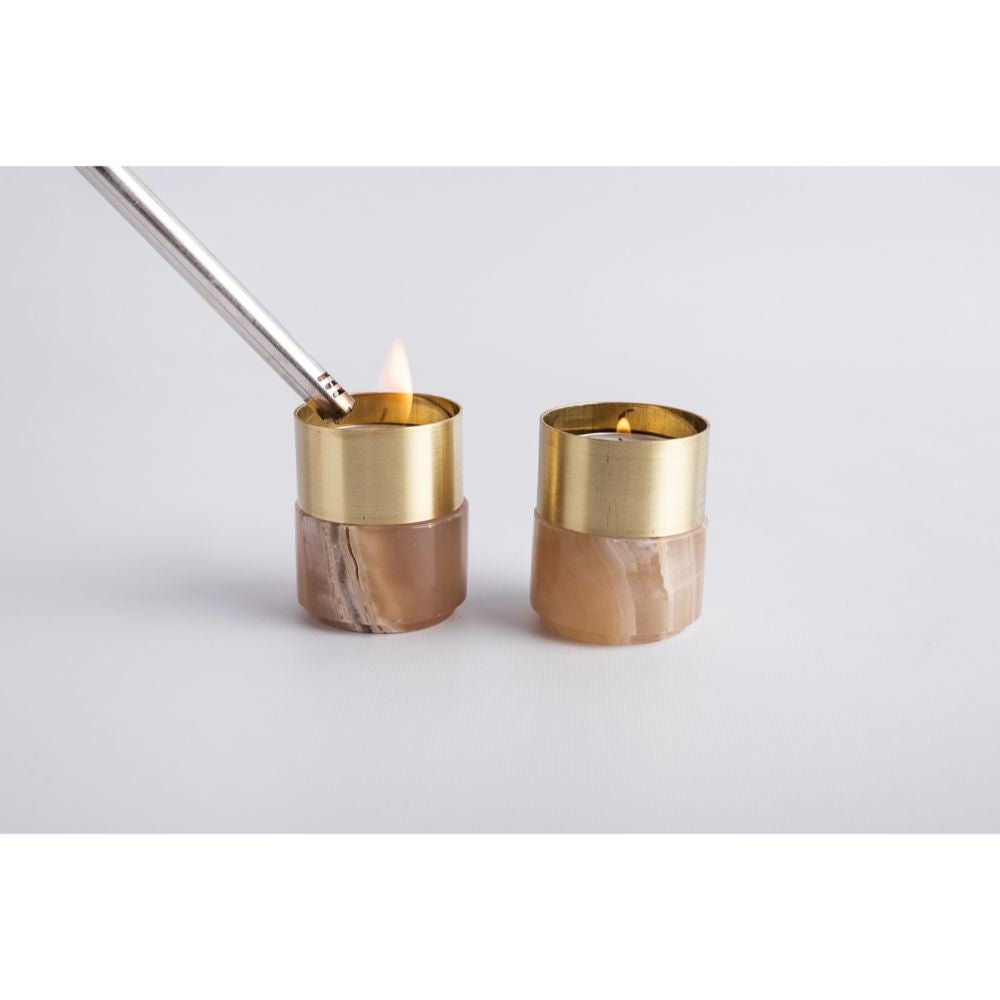 Brass Candle Holder - Amber Alabaster - Cheapnfast