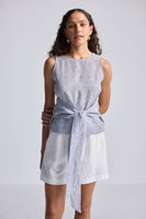 Front - tie Top in Linen Stripes - Cheapnfast