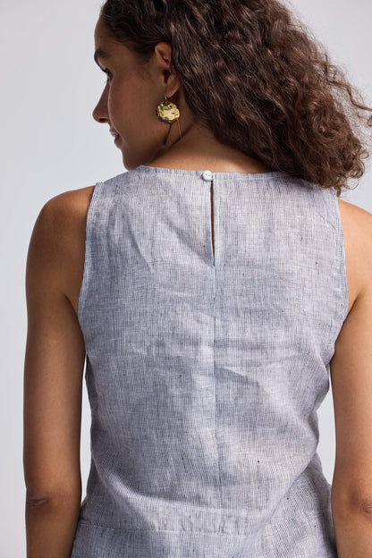 Front - tie Top in Linen Stripes - Cheapnfast