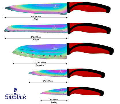Kitchen Knife Set Kit | Red Handle & Black Magnetic Rack - Cheapnfast