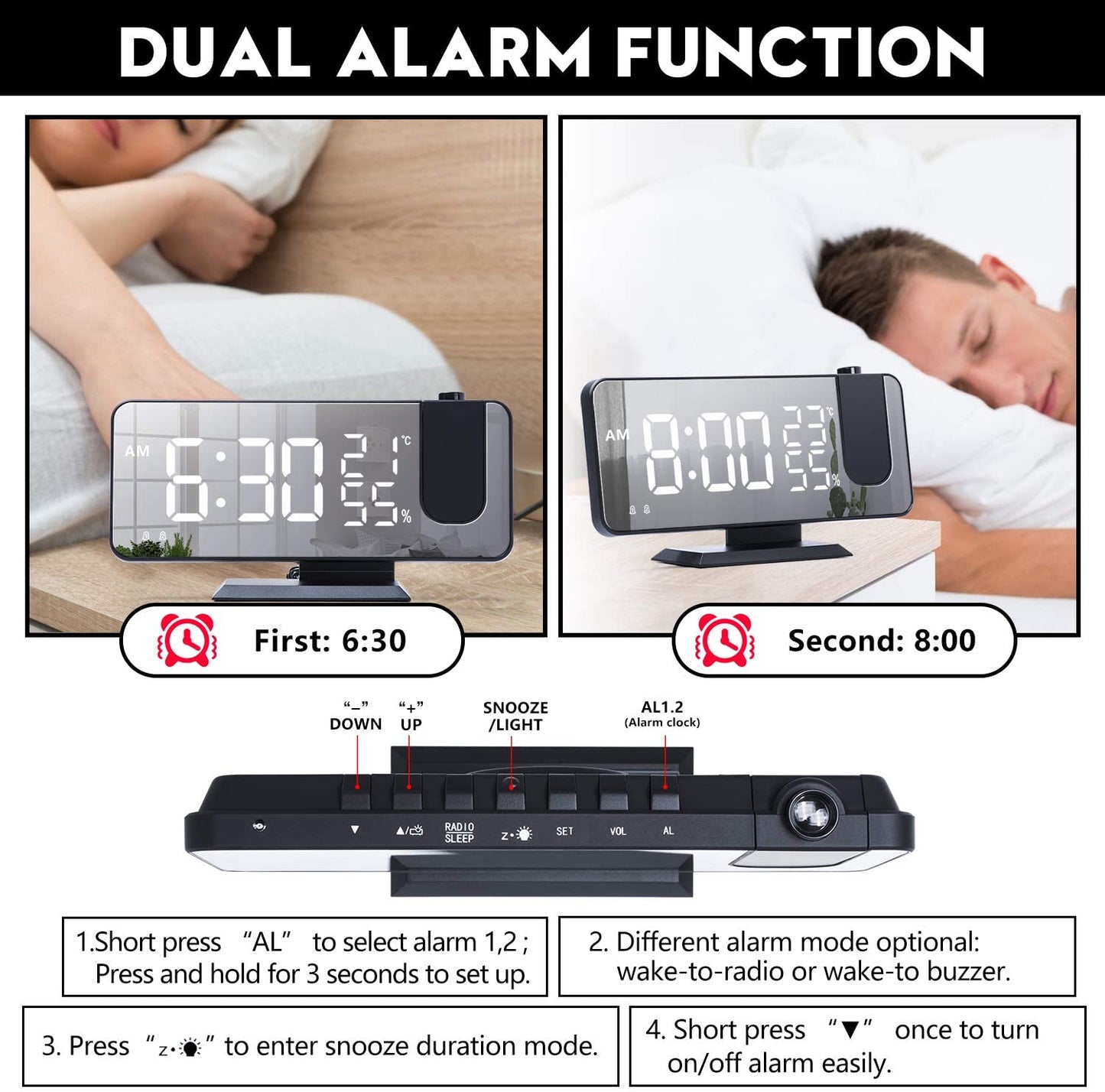 LED Projection Digital Alarm Clock Phone Charger - Cheapnfast